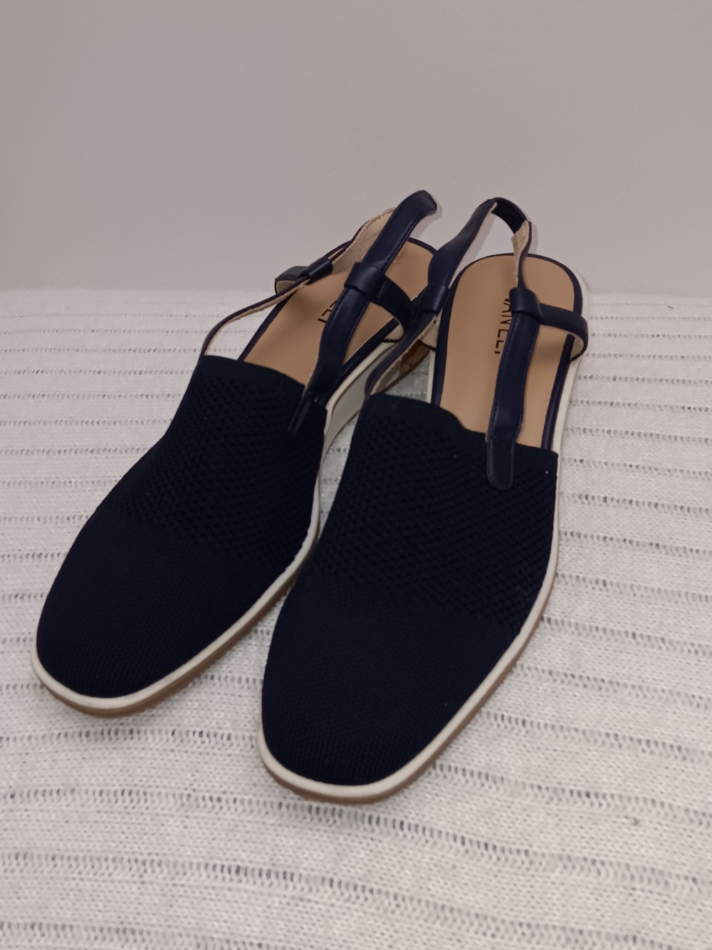 Vaneli Navy Knit Slingback Sandals